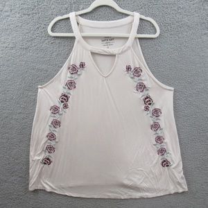 Torrid Womens Shirt Plus Size 3X White Floral Embroidery Sleeveless Super Soft